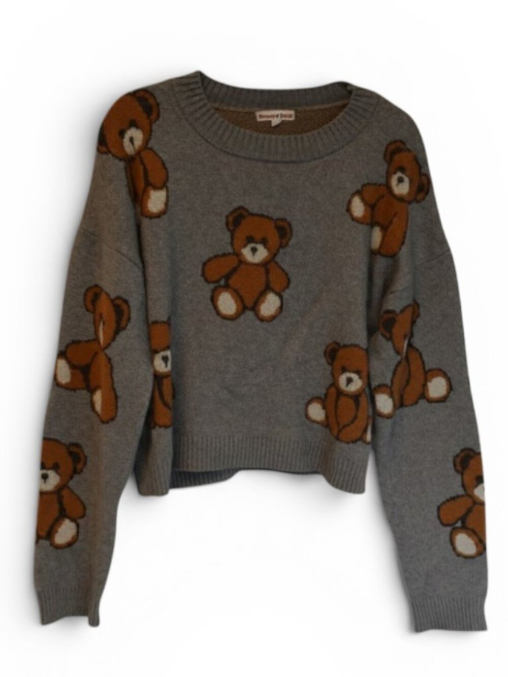 Sweet Envy Teddy Bear Sweater XL Gray Knit Pullover Cute